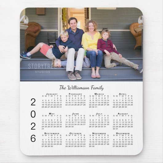 Personalized Photo Name White 2026 Calendar Mousepad (Vorne)