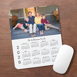 Personalized Photo Name White 2026 Calendar Mousepad