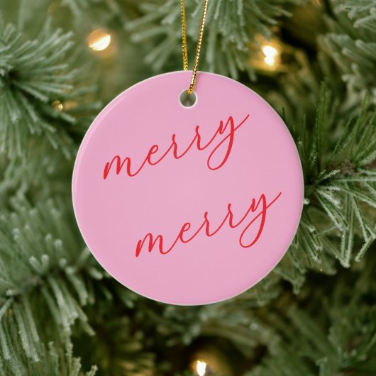 Personalized Photo Red & Pink Script Christmas Keramik Ornament (Baum)