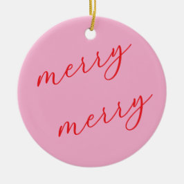Personalized Photo Red & Pink Script Christmas Keramik Ornament