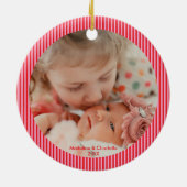 Personalized Photo Red & Pink Script Christmas Keramik Ornament (Hinten)