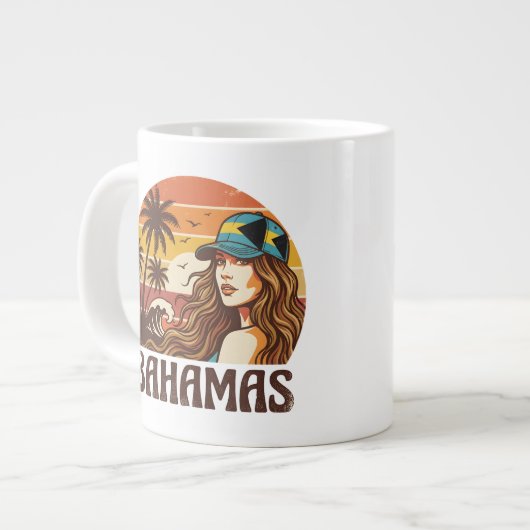 Personalized Photo Retro Bahamas Tropical Beach Jumbo-Tasse (Vorderseite Links)