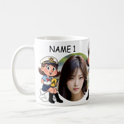 Personalized PHOTO Sailor Cartoon Character - NAME Kaffeetasse (Links)