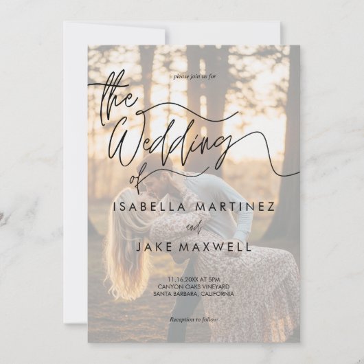 Personalized Photo Sunset Elegant Script  Wedding  Einladung (Vorderseite)