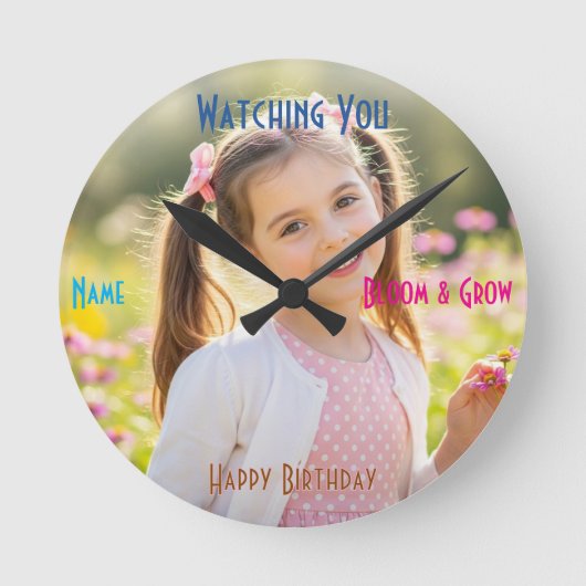 Personalized Photo & Text Custom Birthday Gift Runde Wanduhr (Vorderseite)
