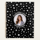 Personalized Photo with Pearls Circle on Black Planer (Vorderseite)