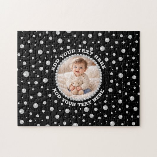 Personalized Photo with Pearls Circle on Black Puzzle (Horizontal)