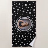 Personalized Photo with Pearls Circle on Black Strandtuch (Vorderseite)