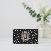 Personalized Photo with Pearls Circle on Black Visitenkarte (Stehend Vorderseite)