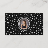Personalized Photo with Pearls Circle on Black Visitenkarte (Vorderseite)