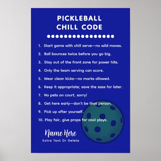 Personalized Pickleball Rules CHILL CODE Poster (Vorne)