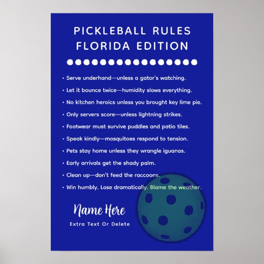 Personalized Pickleball Rules Florida Rules Poster (Vorne)