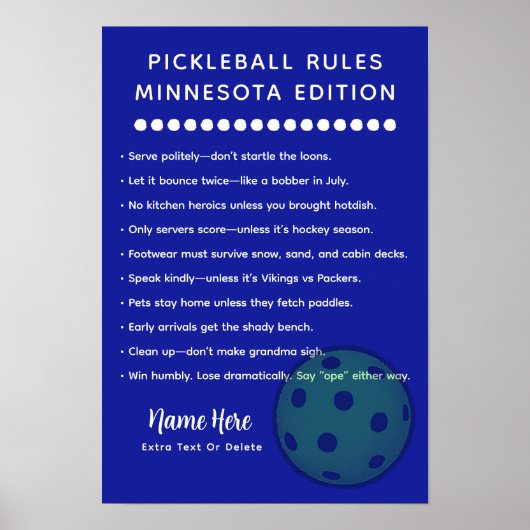 Personalized Pickleball Rules Minnesota Edition Poster (Vorne)