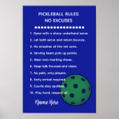 Personalized Pickleball Rules NO EXCUSES Gift Poster (Vorne)