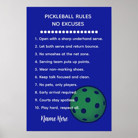 Personalized Pickleball Rules NO EXCUSES Gift Poster (Vorne)