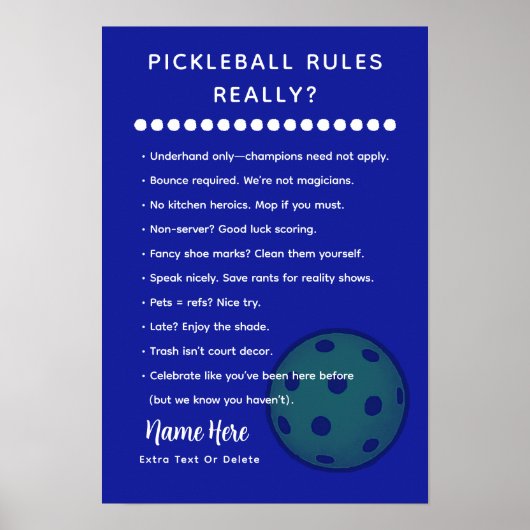 Personalized Pickleball Rules SARASTIC EDITION Poster (Vorne)