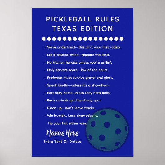 Personalized Pickleball Rules Texas Edition Poster (Vorne)