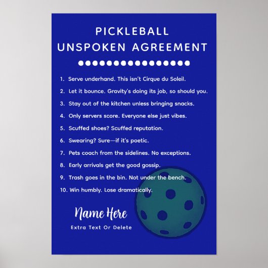 Personalized Pickleball Rules UNSPOKEN Poster (Vorne)