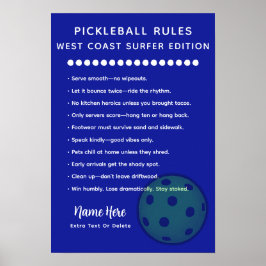 Personalized Pickleball Rules West Coast Surfer Poster