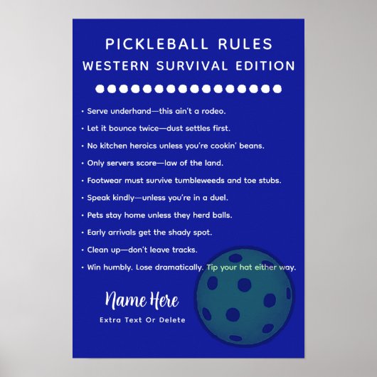 Personalized Pickleball Rules Western Survival Poster (Vorne)