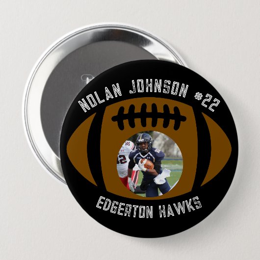 Personalized Picture Football Player School Mascot Button (Vorne & Hinten)