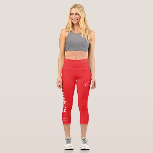 Personalized Pilates Crew Reformer / Mat Red Capri Leggings (Vorderseite)