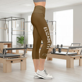 Personalized Pilates Crew Reformer Or Mat Espresso Capri Leggings