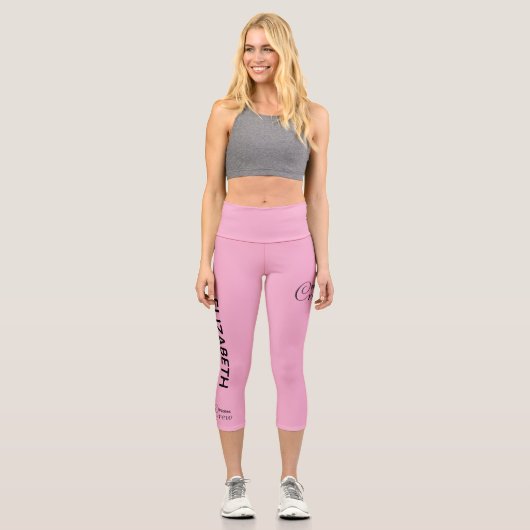 Personalized Pilates Crew Reformer Or Mat Pink Capri Leggings (Vorderseite)