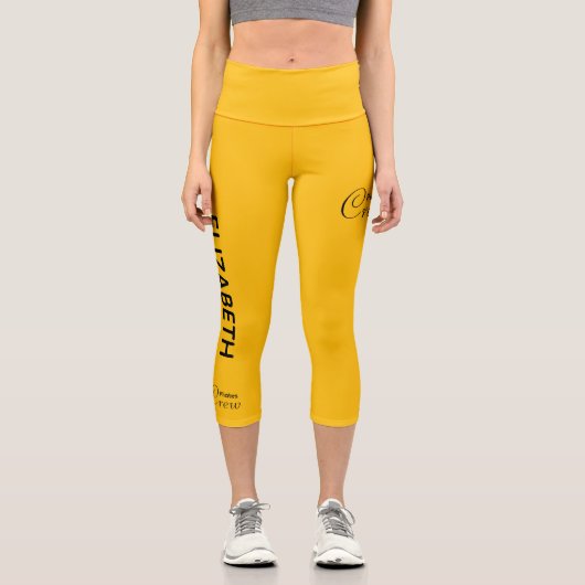 Personalized Pilates Crew Reformer Or Mat Yellow Capri Leggings (Vorderseite)