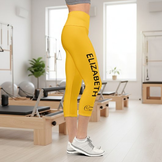 Personalized Pilates Crew Reformer Or Mat Yellow Capri Leggings