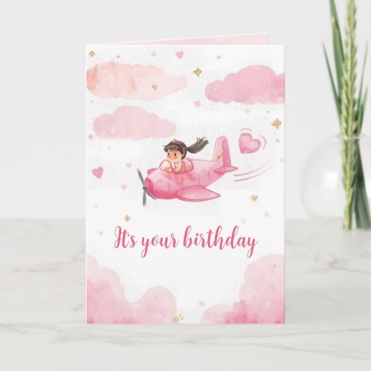 Personalized Pink Airplane Birthday Card Karte (Vorderseite)