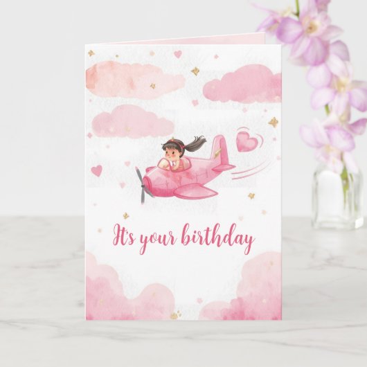 Personalized Pink Airplane Birthday Card Karte (Orchidee)