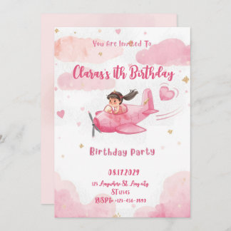 Personalized Pink Airplane Girl Birthday Invitatio Einladung