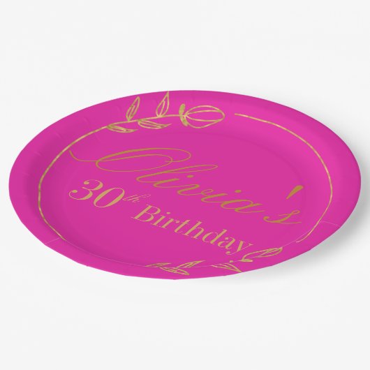 Personalized Pink and Gold Pappteller (Schrägansicht)