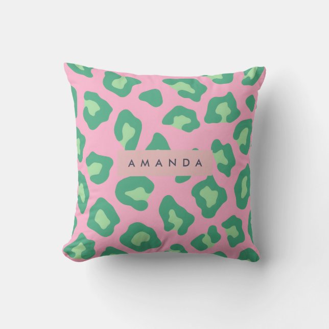 Personalized Pink and Green Leopard Print Kissen (Vorderseite)