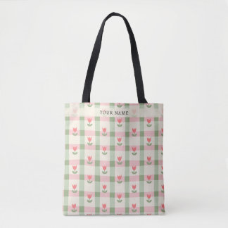 Personalized Pink and Green Plaid Tulip Gingham Tasche