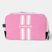 Personalized Pink And White Racing Stripe Travel Waschbeutel (Vorderseite)