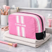 Personalized Pink And White Racing Stripe Travel Waschbeutel