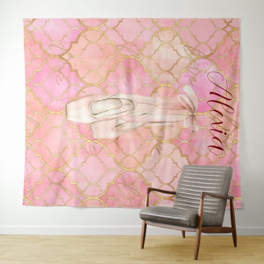 Personalized Pink Ballet Dance Studio Backdrop Wandteppich (Beispiel (Horizontal))