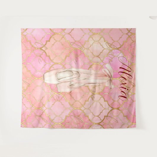 Personalized Pink Ballet Dance Studio Backdrop Wandteppich (Vorderseite (Horizontal))