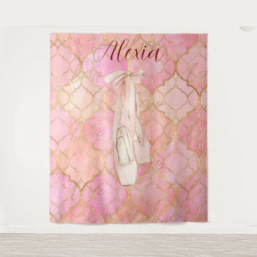 Personalized Pink Ballet Dance Studio Backdrop Wandteppich (Vorderseite)