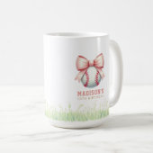 Personalized Pink Baseball Girl Bow Kaffeetasse (VorderseiteRechts)