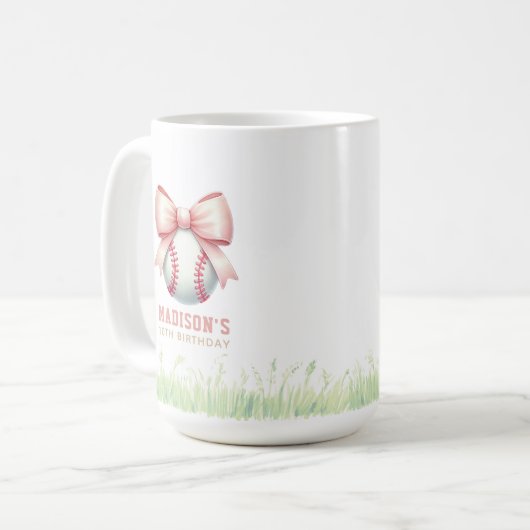 Personalized Pink Baseball Girl Bow Kaffeetasse (Vorderseite Links)