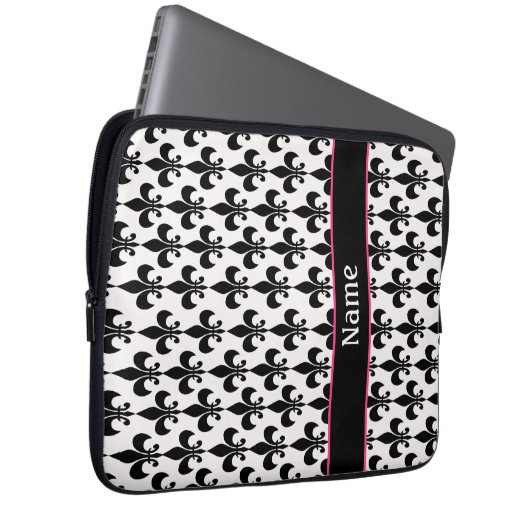 Personalized Pink Black Fleur de Lis Laptopschutzhülle (Vorne Rechts)