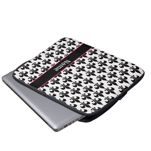 Personalized Pink Black Fleur de Lis Laptopschutzhülle (Vorne Knopf)