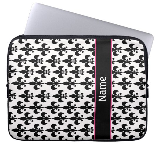 Personalized Pink Black Fleur de Lis Laptopschutzhülle (Vorderseite)