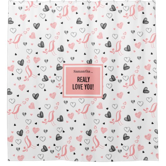 Personalized Pink Black Hearts Romantic Valentine  Duschvorhang (Vorderseite)