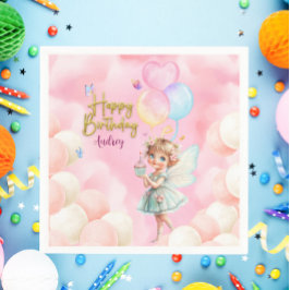 Personalized Pink & Blue Fairy Party Paper Napkin Serviette