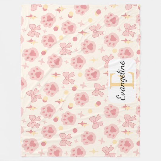 Personalized Pink Bow Aesthetic Pattern Girly Cat Fleecedecke (Vorderseite)