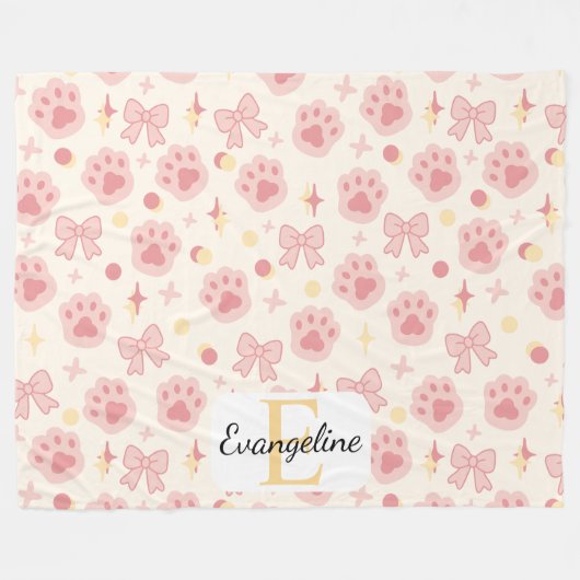 Personalized Pink Bow Aesthetic Pattern Girly Cat Fleecedecke (Vorderseite (Horizontal))